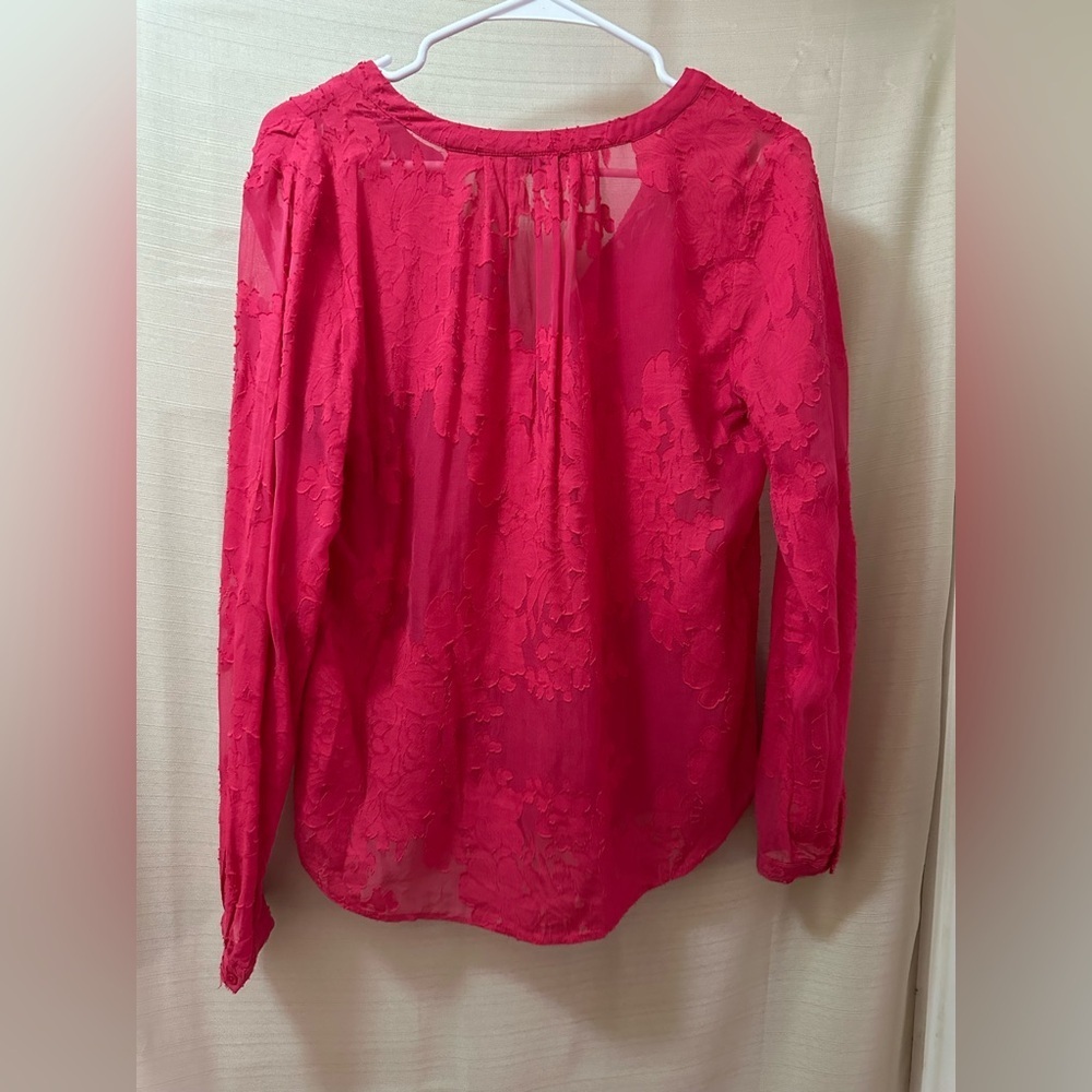 Katherine Barclay Sheer Silk Blend Pink Floral Textured Blouse Small - Picture 5 of 6